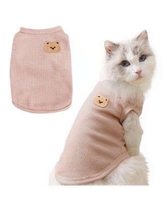 ARONKL Waffle Knit Cat and Dog T Shirt Stretchable Breathable Bear Design Year Round Comfort Pet Clothes