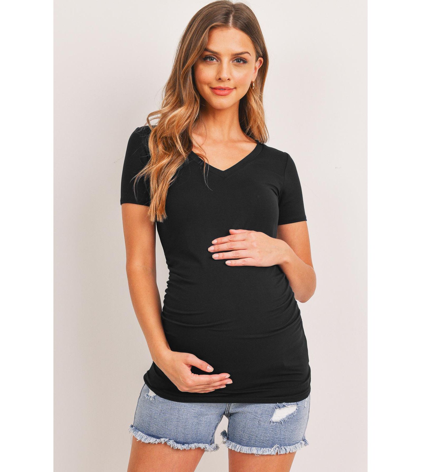 Hello Miz Maternity Fitted V-Neck Side Ruched Top