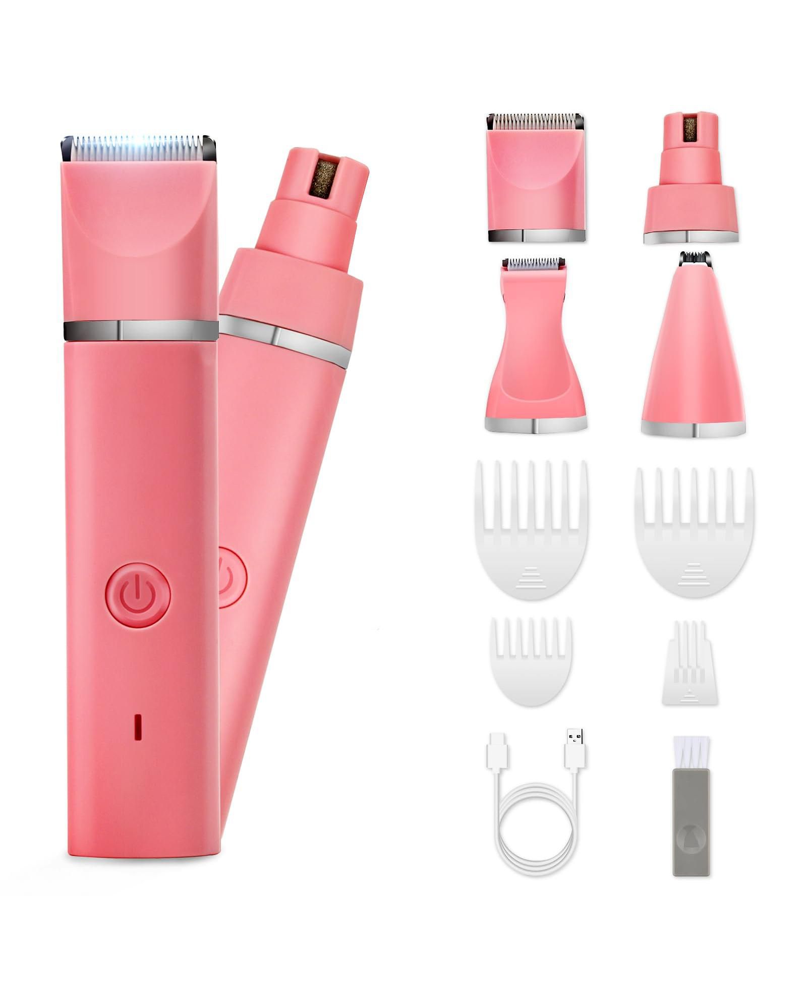 ARONKL 4 in 1 Pet Clippers Kit Rechargeable Cordless Quiet Trimmer for Dogs Cats Feet Face Ears Toenails
