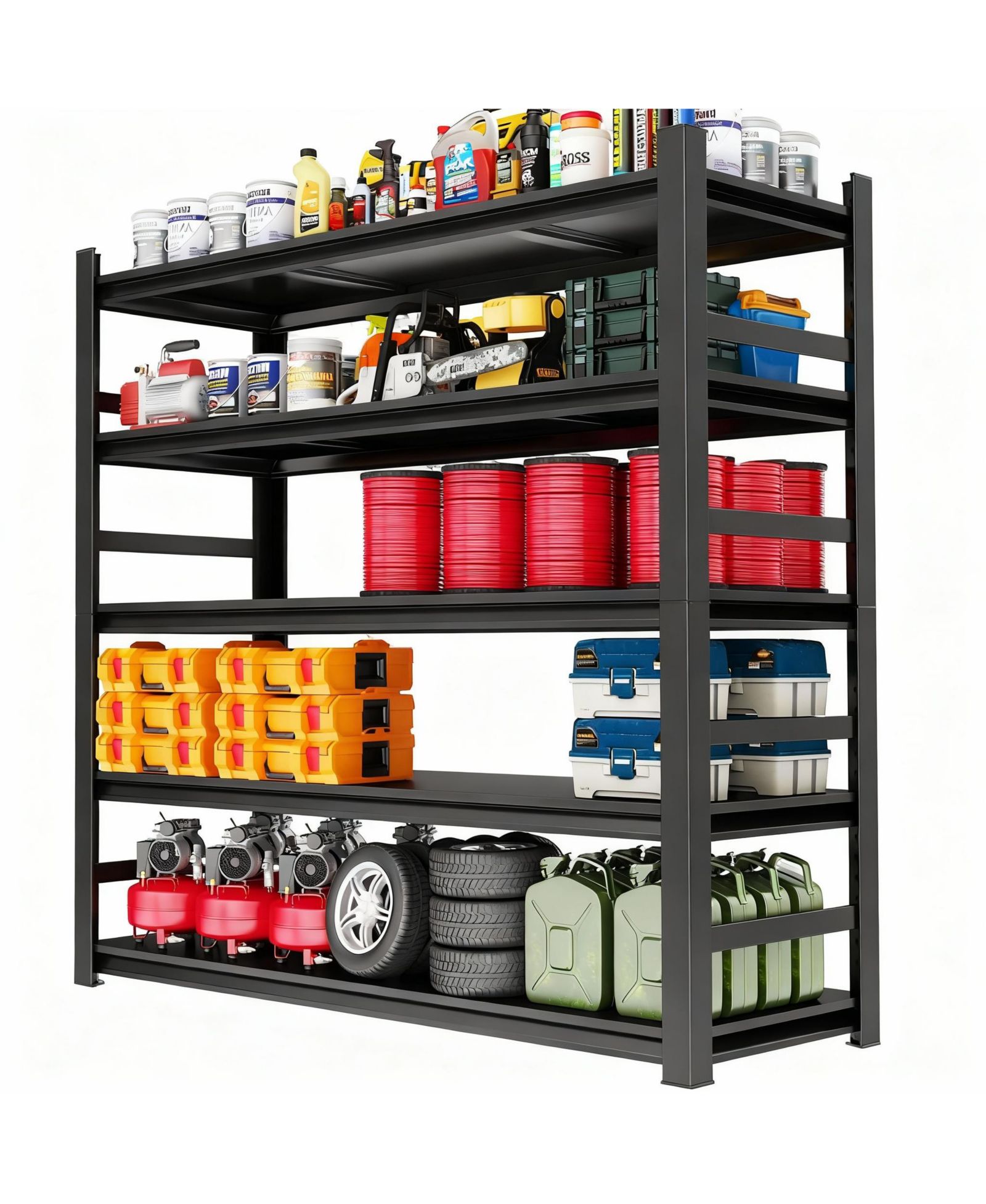 YIGII Heavy Duty 88"x48" 5-Tier Metal Garage Shelving, 3800lb Capacity, Tool-Free Assembly