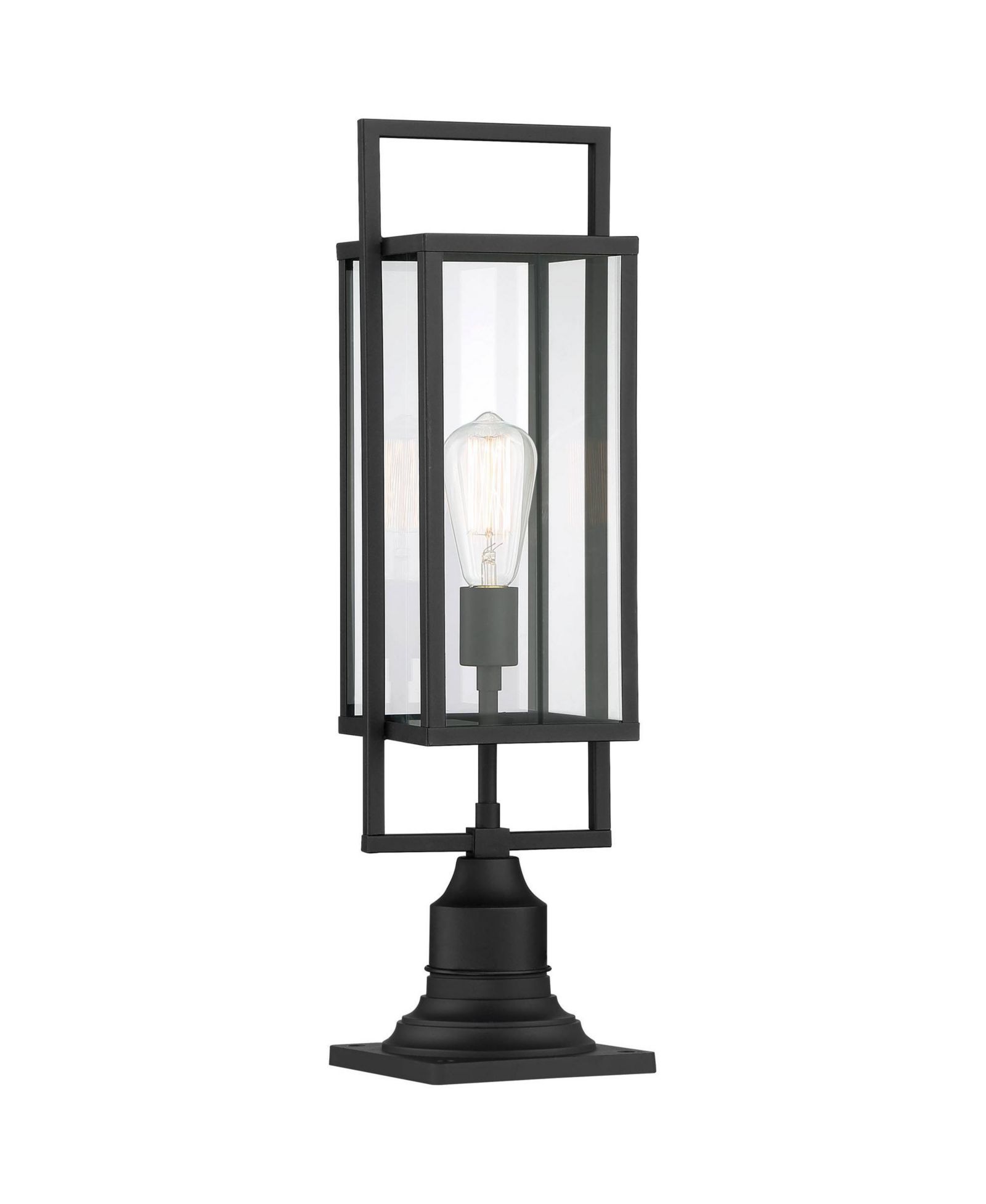 Possini Euro Design Jericho 22" High Modern Outdoor Post Light Fixture Pole Porch с Pier Mount Adapter Black Metal Glass Shade