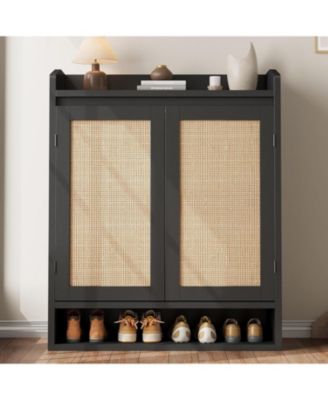 gaomon 5-Tier Wooden Shoe Cabinet with 2 Rattan Doors and Adjustable Shelves