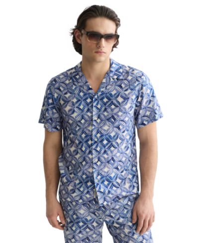 SCOTCH & SODA Men's Short-Sleeve Tiles Flower Blue Shirt