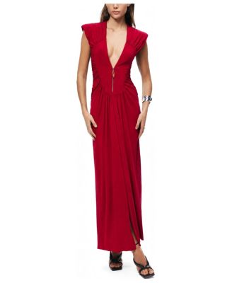 NOCTURNE Women's Ruched Deep V-Neck Maxi Dress