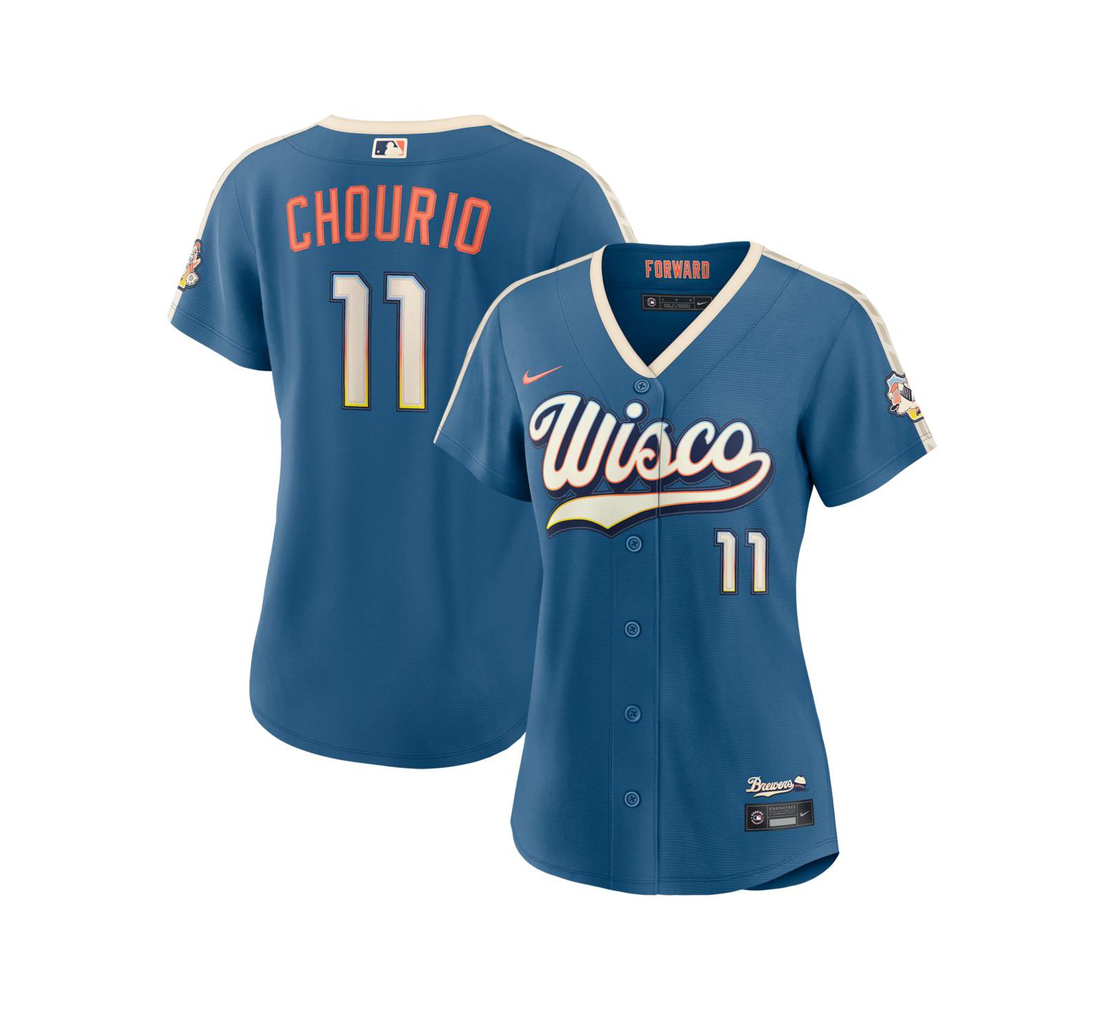 Nike Женская джерси Jackson Chourio Mineral Blue Milwaukee Brewers 2026 City Connect Stadium