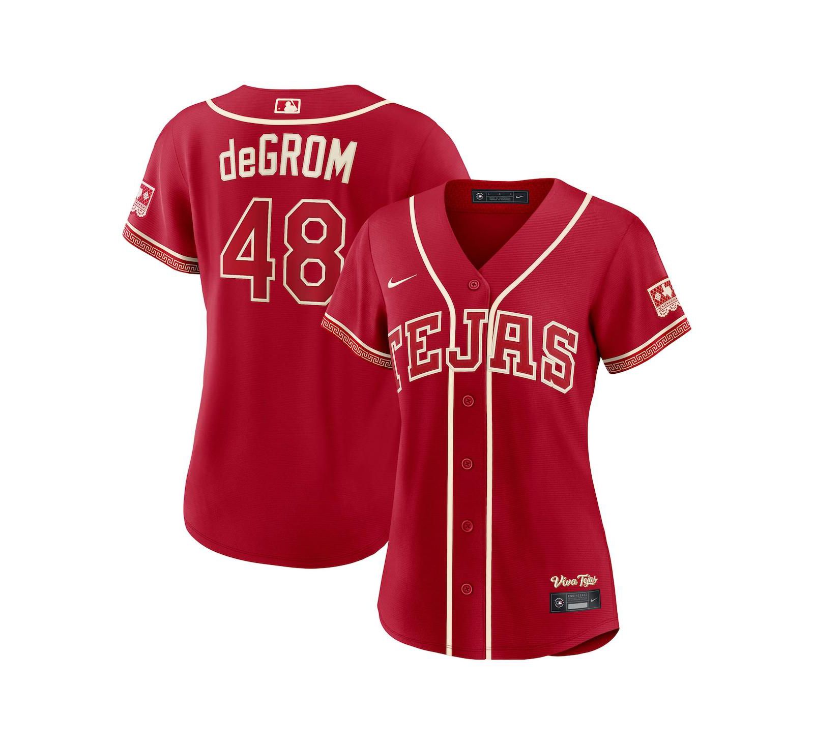Nike Женская джерси Texas Rangers 2026 City Connect Stadium Jacob DeGrom, красная