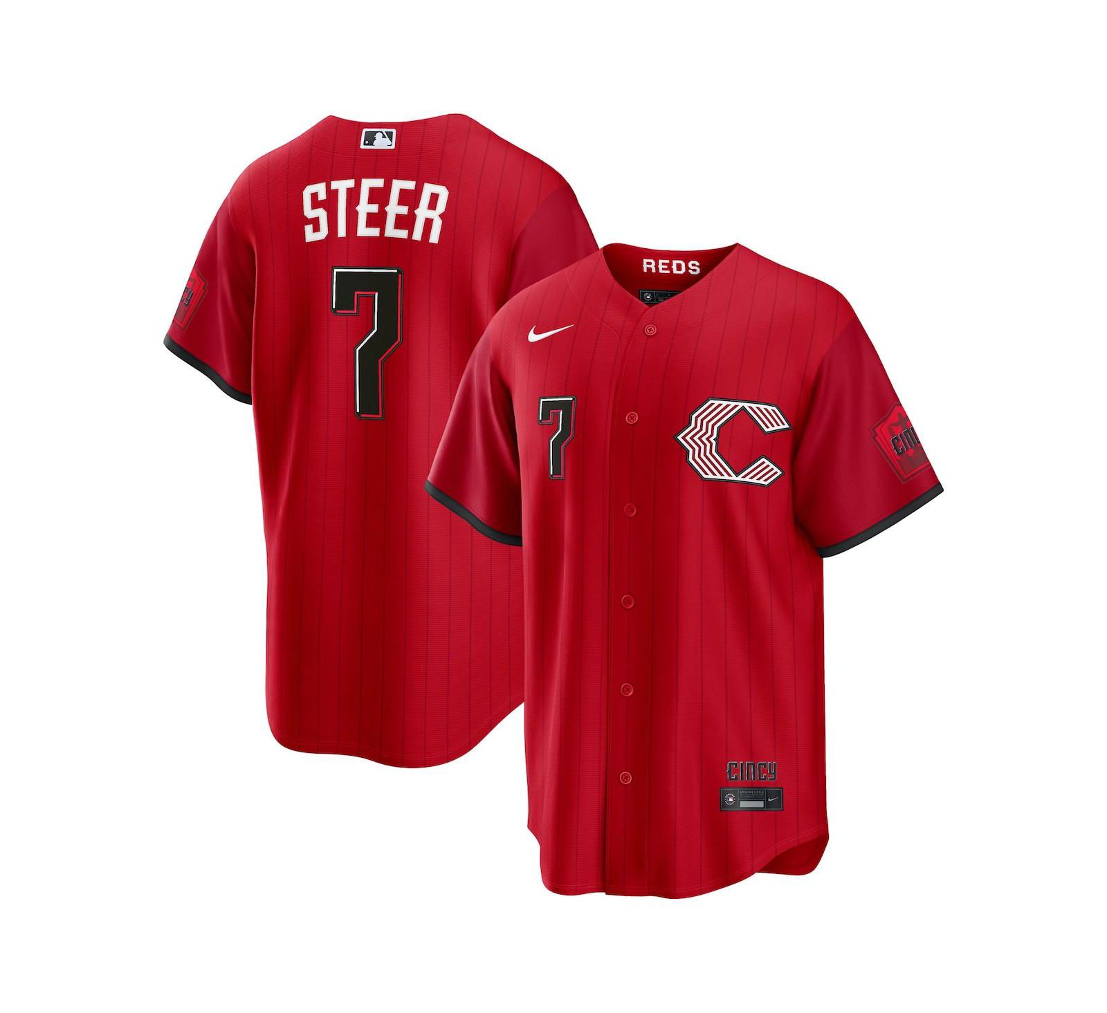 Мужская джерси Nike Spencer Steer Red Cincinnati Reds 2026 City Connect Stadium