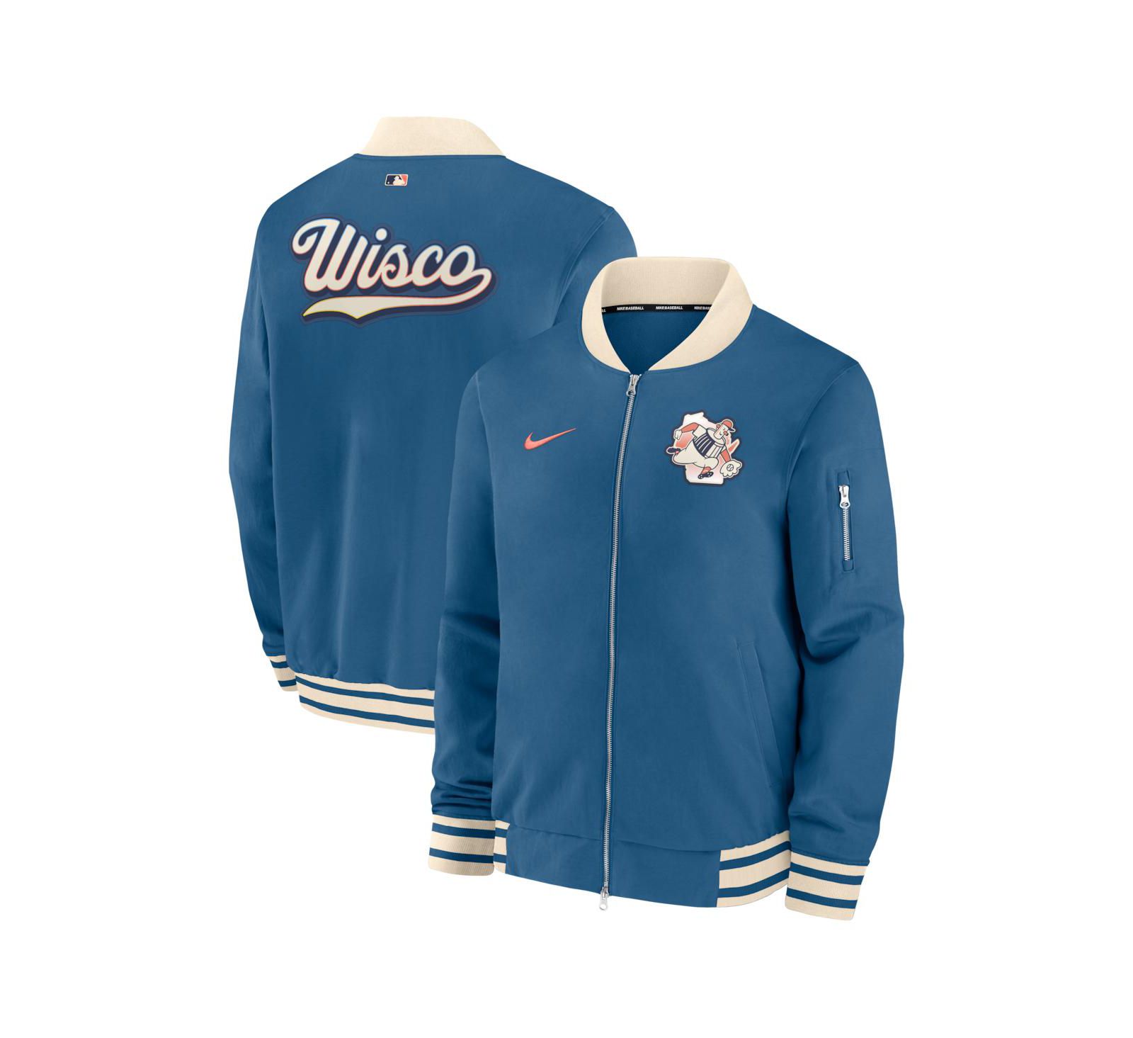 Nike Men's Blue Milwaukee Brewers 2026 City Connect Authentic Collection Relaxed Full-Zip Bomber Jacket