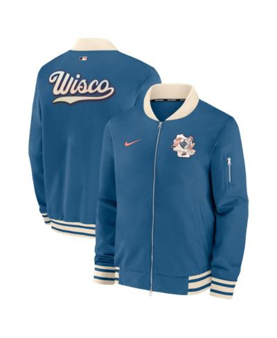 Мужская бомбер-куртка Nike Milwaukee Brewers 2026 City Connect Authentic Collection, синего цвета, свободного кроя