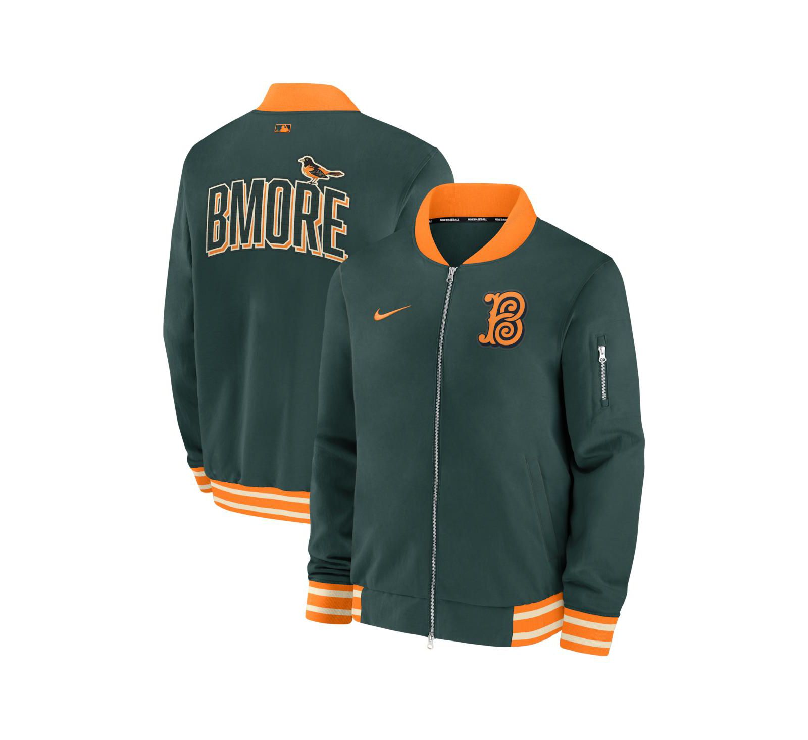 Nike Men's Green Baltimore Orioles 2026 City Connect Authentic Collection Relaxed Full-Zip Bomber Jacket