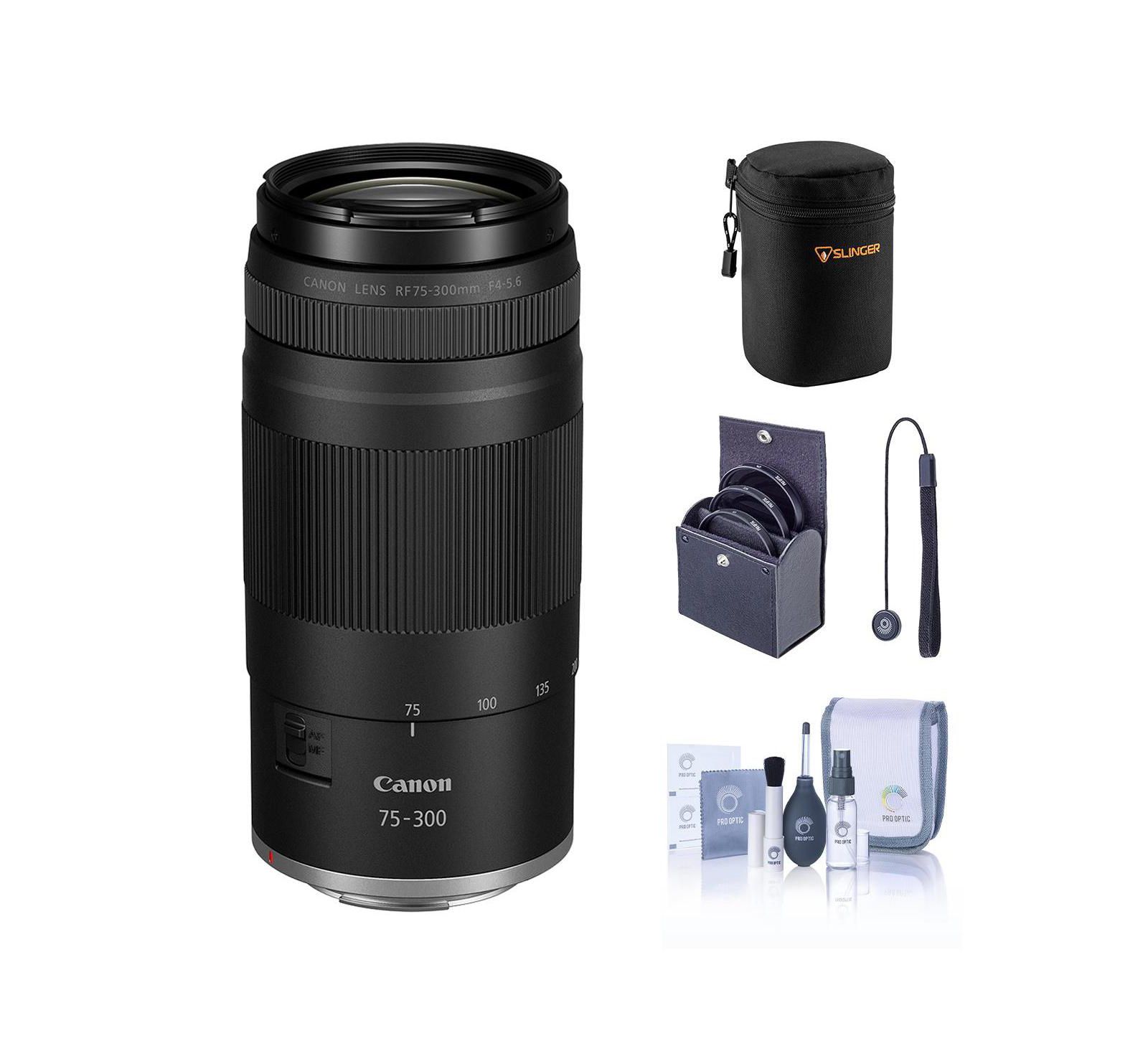 Canon RF 75-300mm f/4-5.6 Lens, Black, Bundle with Included Value