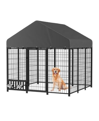 AECOJOY Heavy Duty Outdoor Dog Kennel, 6x6 Steel Chain Link Fence with Roof