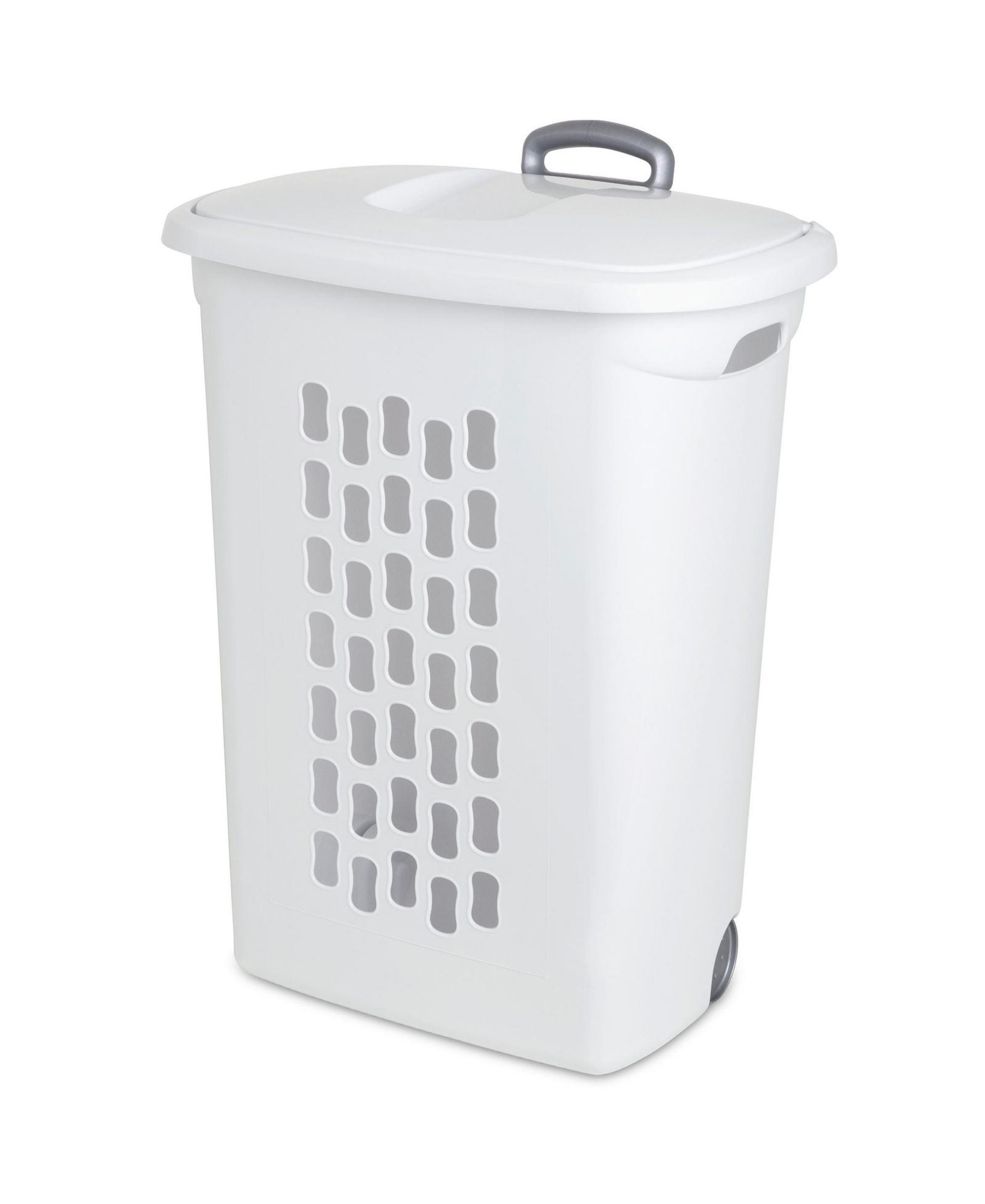 Sterilite Laundry Hamper Flip Top Lid Retractable Pull Handle Wheels, (3 Pack)