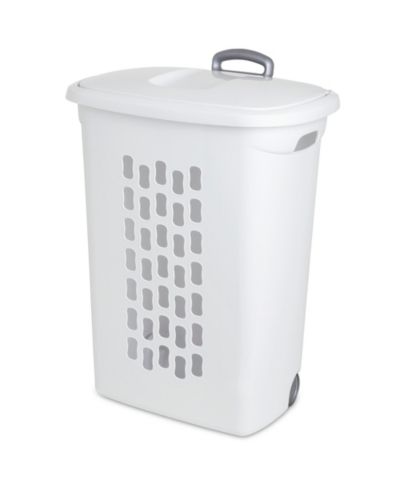 Sterilite Laundry Hamper Flip Top Lid Retractable Pull Handle Wheels, (3 Pack)