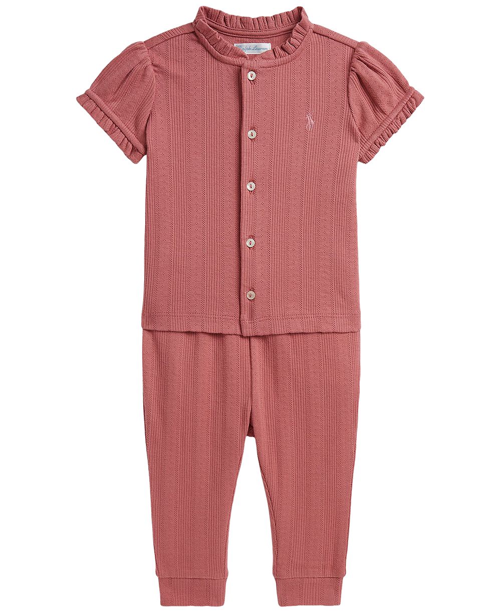 Polo Ralph Lauren Baby Girls' Pointelle Knit Cotton Top and Leggings, 2-Piece Set