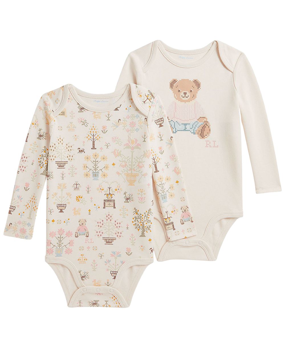 Polo Ralph Lauren Baby Girls' Polo Bear Cotton Bodysuit, 2-Pack