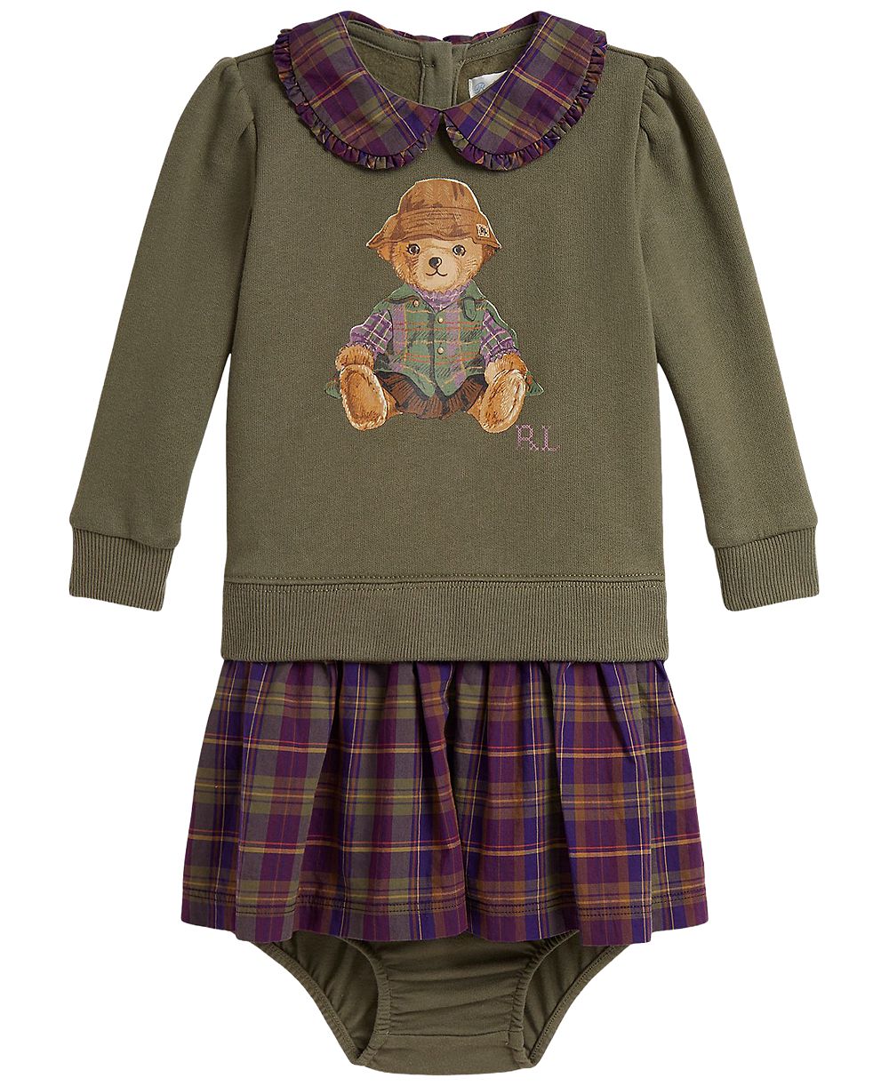 Детское флисовое платье Polo Ralph Lauren Polo Bear с подгузником, комплект из 2 предметов
