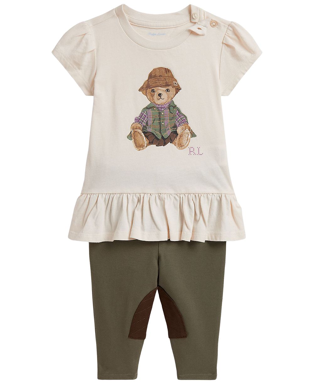 Polo Ralph Lauren Baby Girls' Polo Bear Jersey Peplum T-Shirt and Leggings, 2-Piece Set