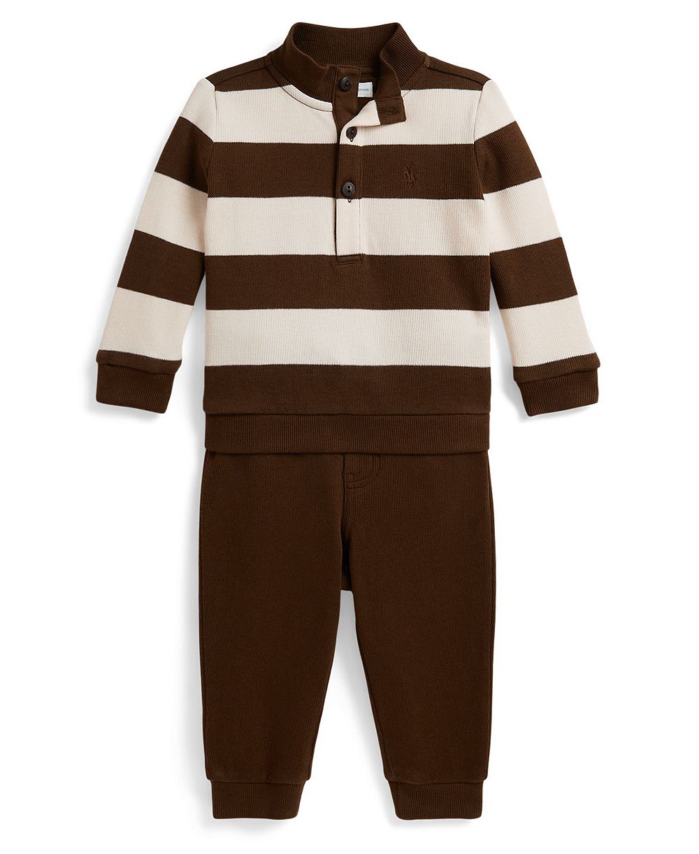Polo Ralph Lauren Baby Boys' Striped Estate-Rib Pullover Top and Pants, 2-Piece Set