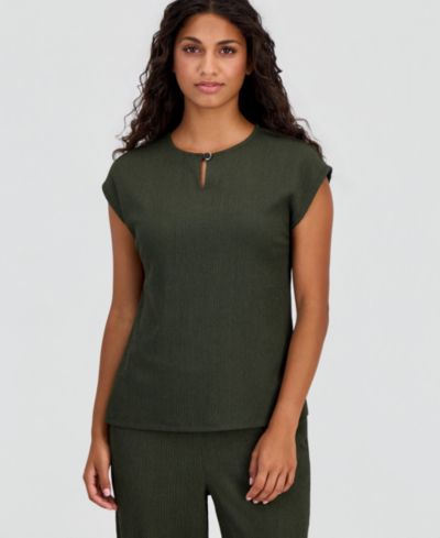 Anne Klein Essentials Petite Keyhole Neck Top