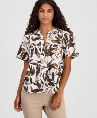 Топ Anne Klein Essentials Petite Printed Flutter-Sleeve