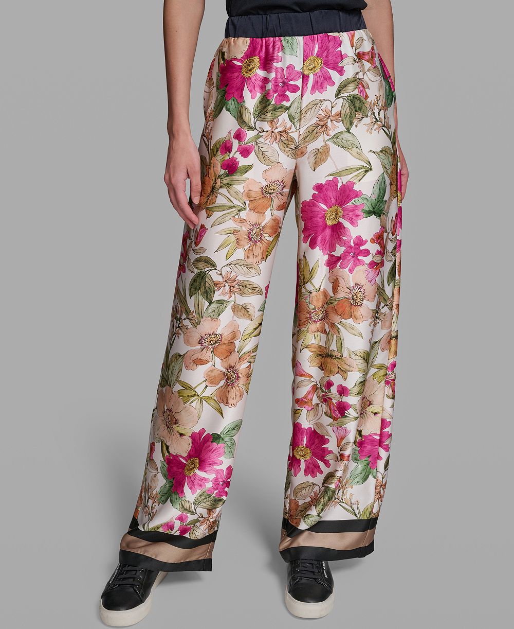 KARL LAGERFELD PARIS Women's Soft Floral Print Pull-On Pants