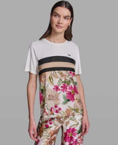 Топ KARL LAGERFELD PARIS Women's Short-Sleeve Mixed Media Print Knit