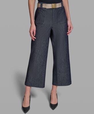 Женские укороченные брюки KARL LAGERFELD PARIS Pinstripe Mid-Rise Belted Crop Pants