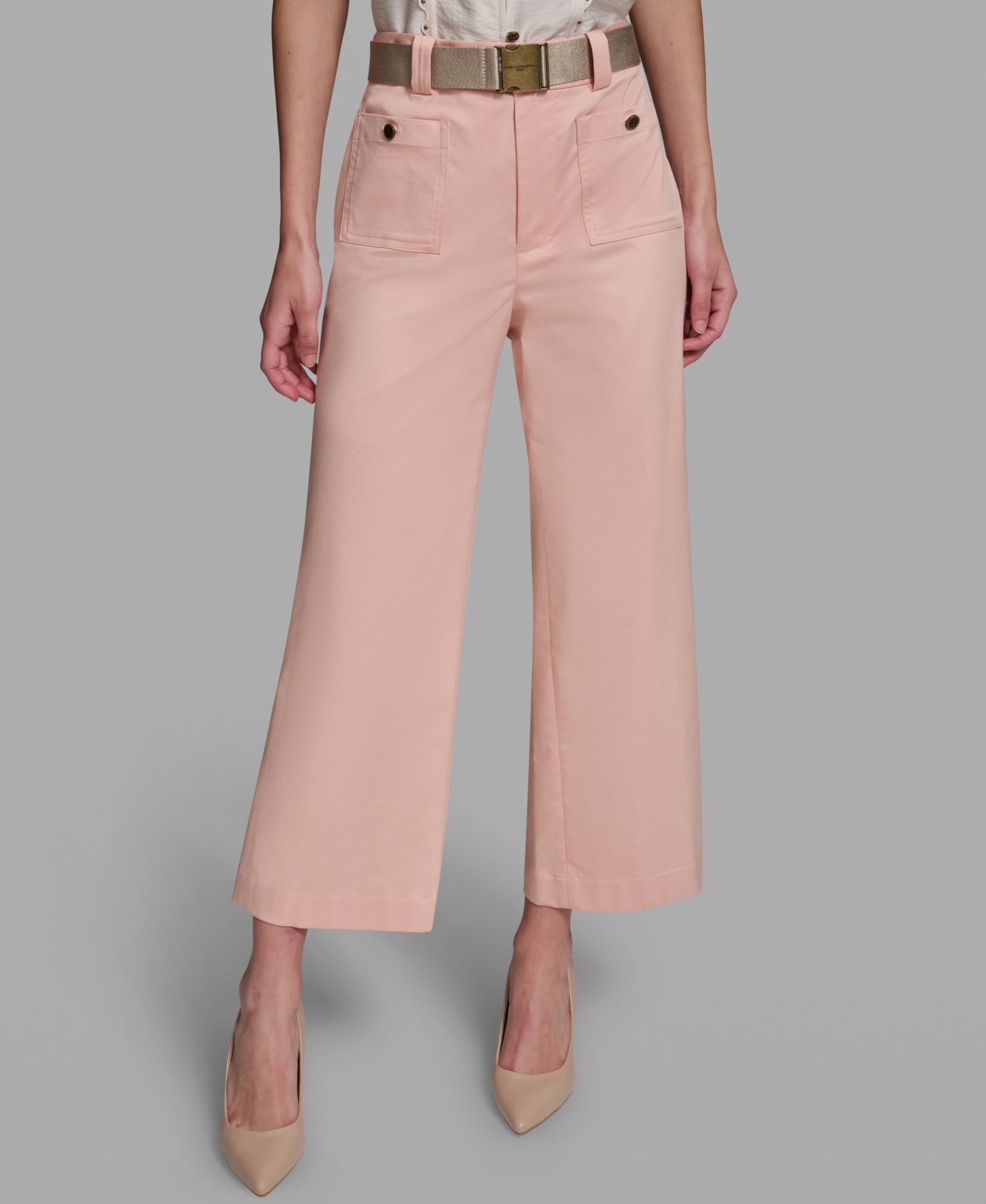 KARL LAGERFELD PARIS Women's Mid-Rise Belted Cropped Pants