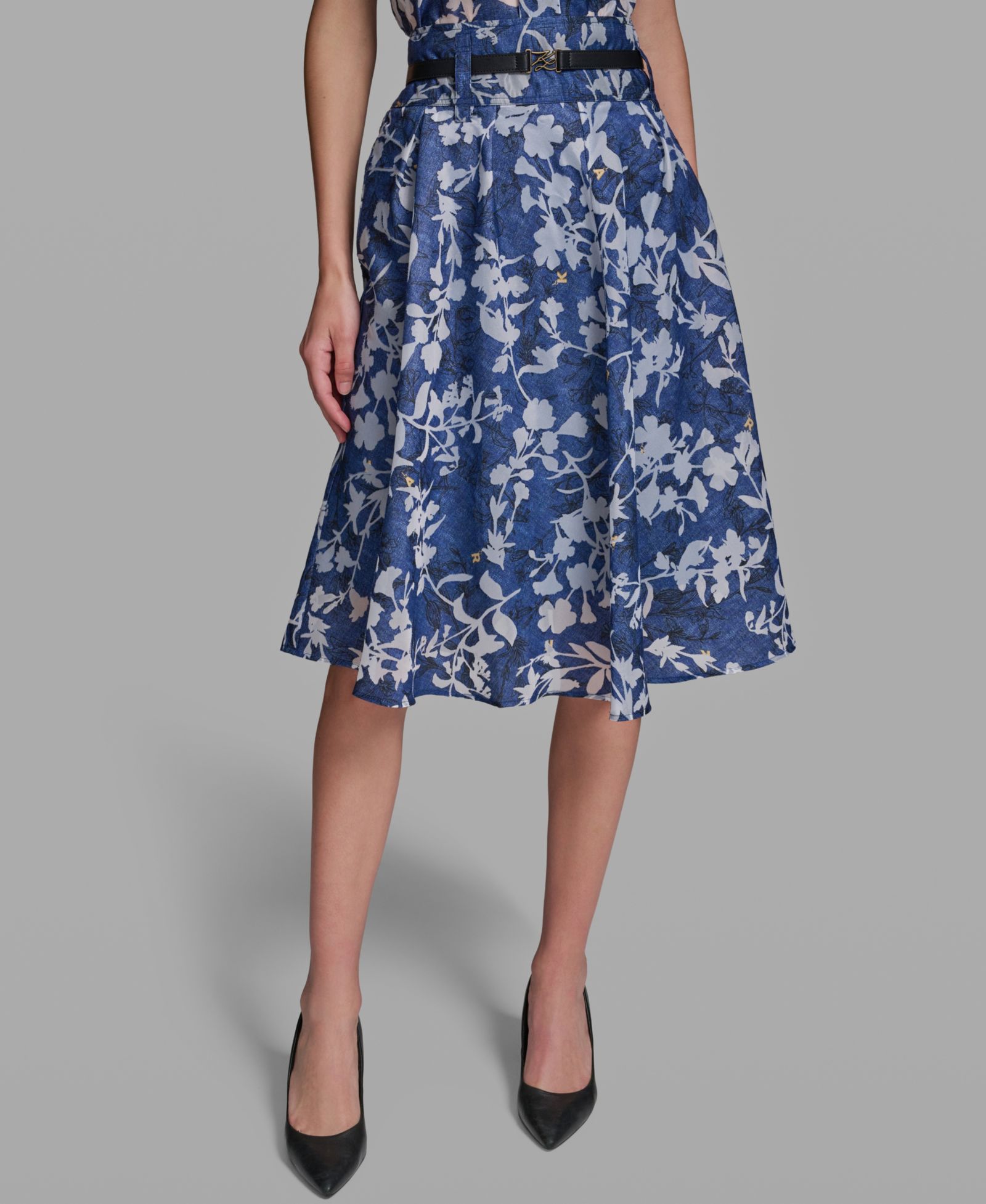 KARL LAGERFELD PARIS Women's Burnout Belted A-Line Skirt