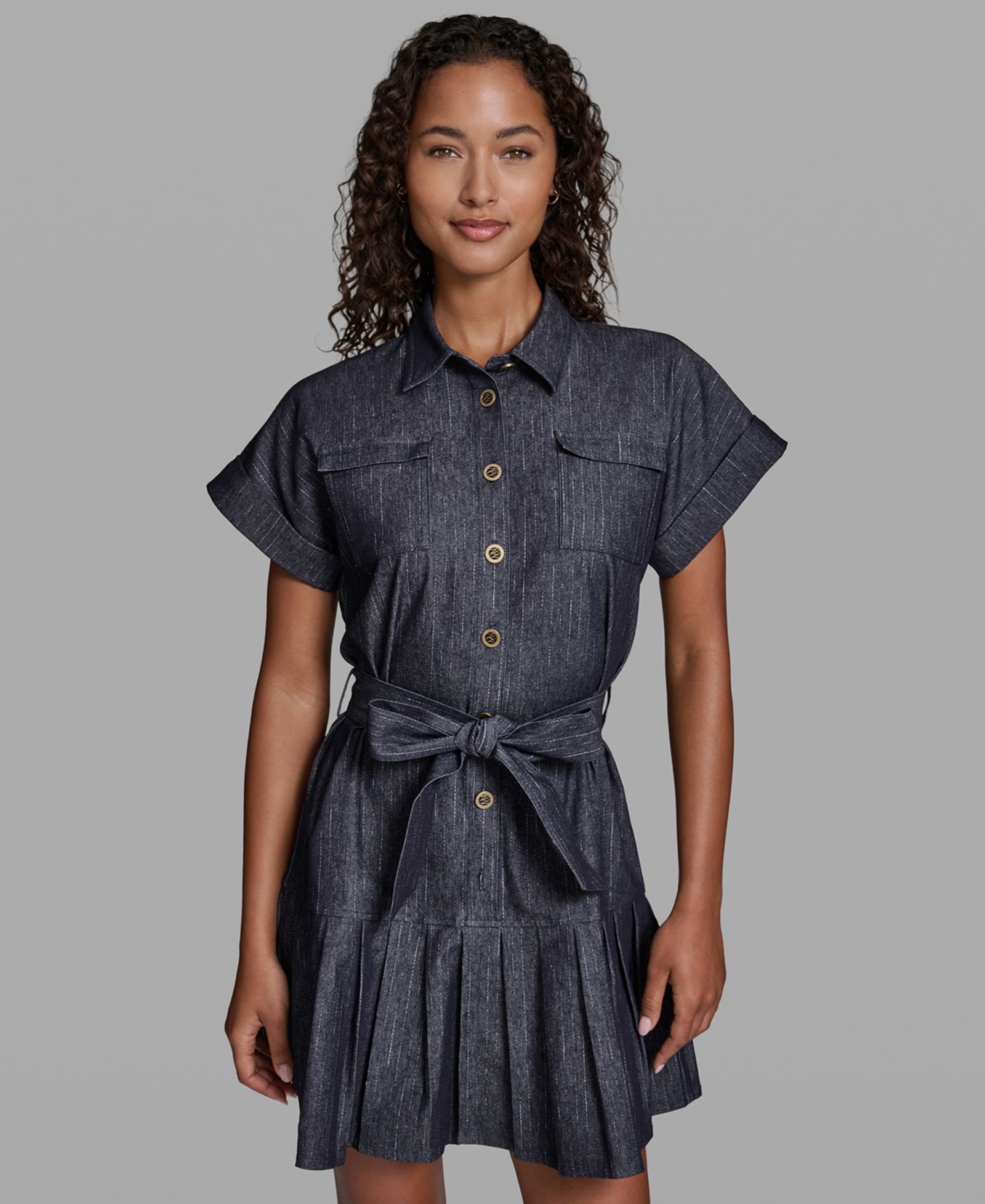 Платье-рубашка KARL LAGERFELD PARIS Women's Denim Pinstripe Collared