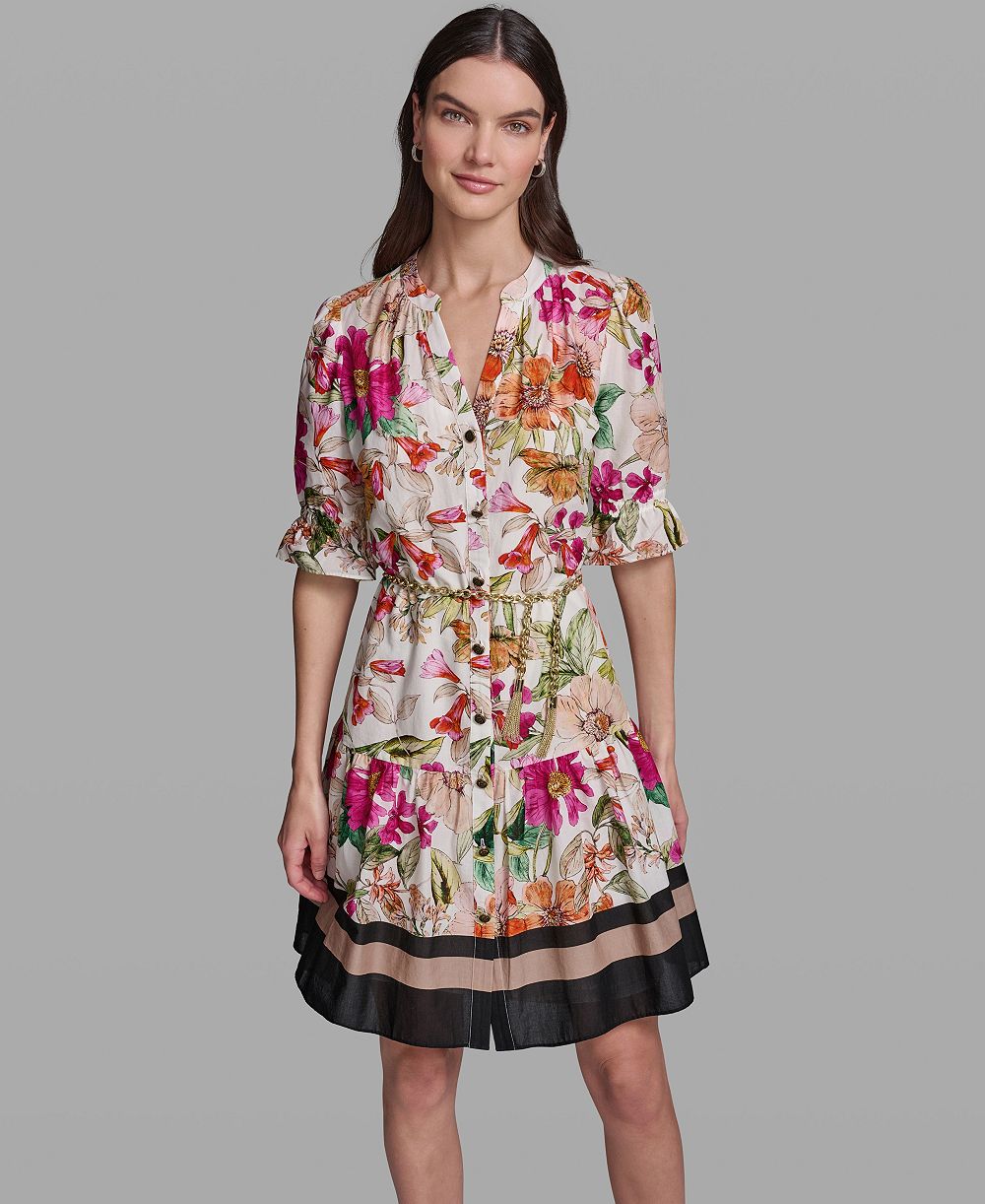 Женское хлопковое платье с поясом KARL LAGERFELD PARIS Collared
