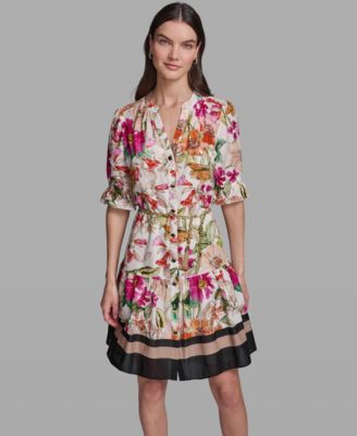 Женское хлопковое платье с поясом KARL LAGERFELD PARIS Collared