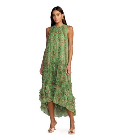 Mac Duggal Women's Sleeveless Floral Chiffon Midi Dress with Ruffles