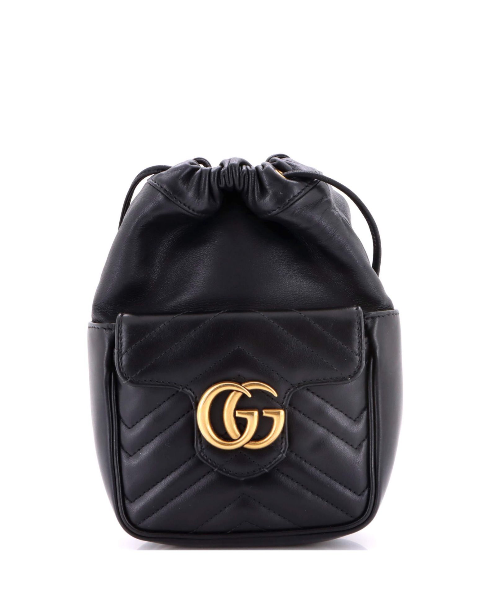 Pre-Owned Gucci Mini GG Marmont Front Pocket Bucket Bag Matelasse Leather