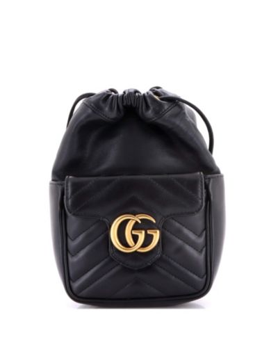 Pre-Owned Gucci Mini GG Marmont Front Pocket Bucket Bag Matelasse Leather