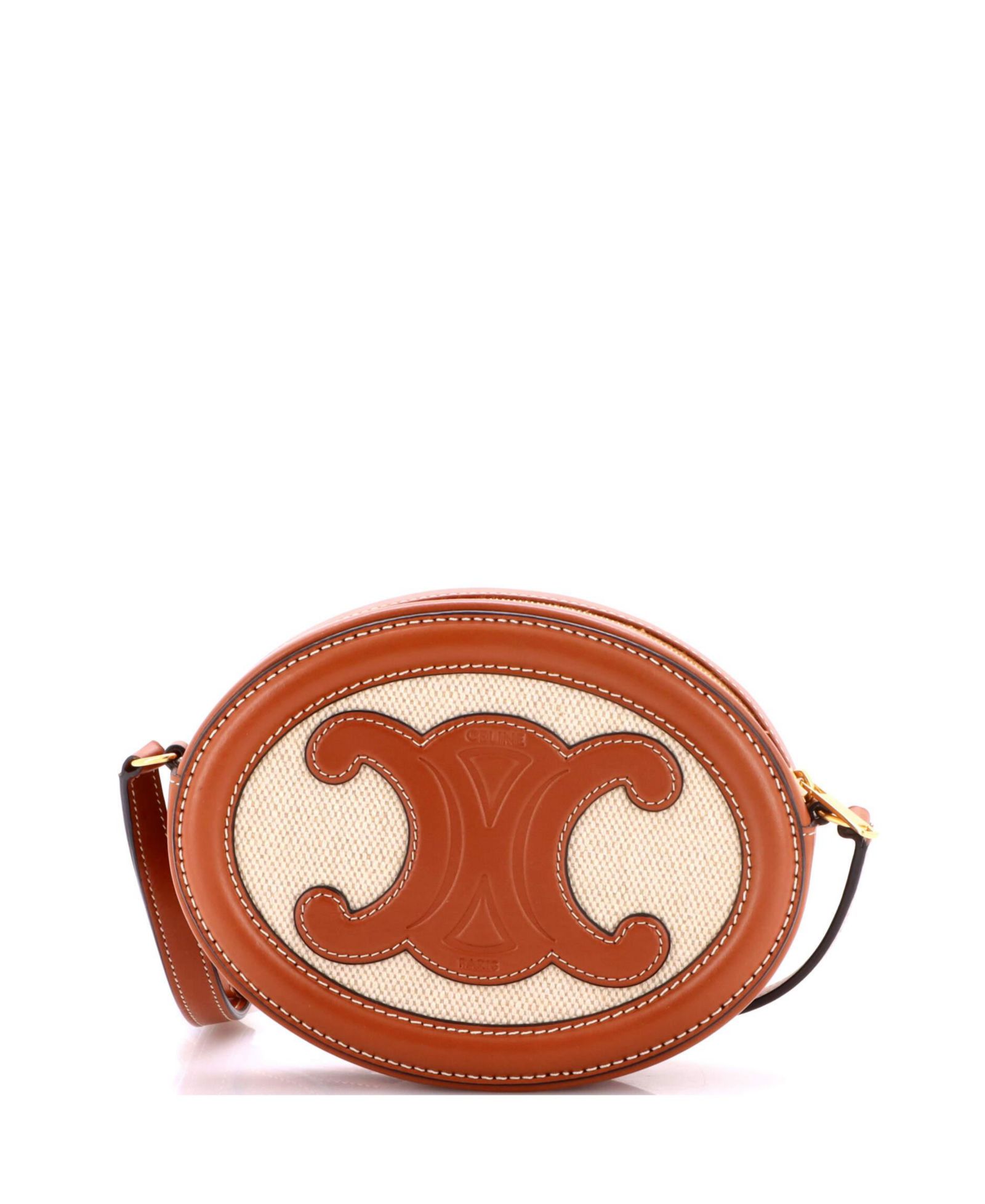 Подержанная сумка через плечо Celine Triomphe Oval из канваса и кожи