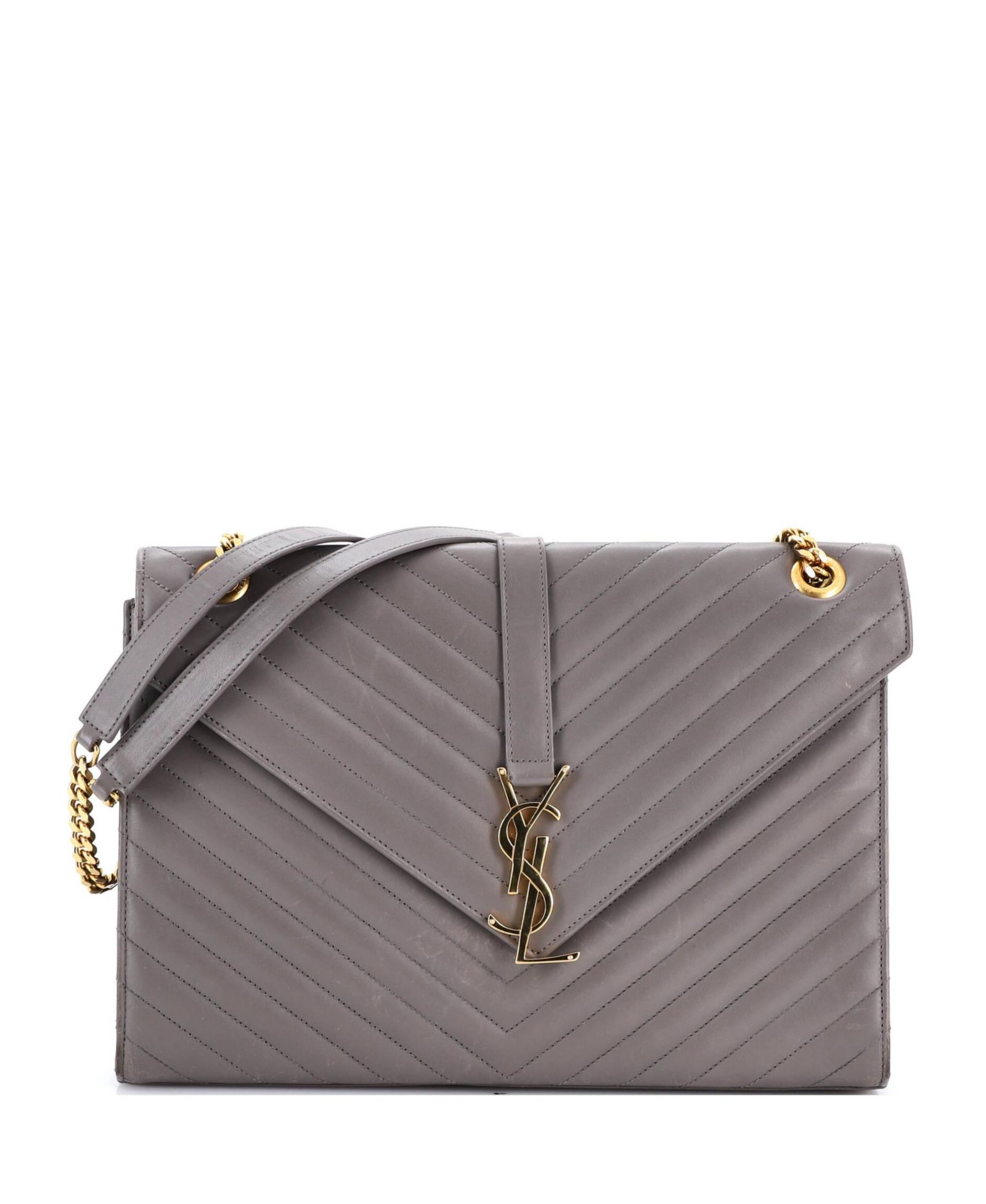 Pre-Owned Saint Laurent Large Classic Monogram Envelope Satchel Matelasse Chevron Leather