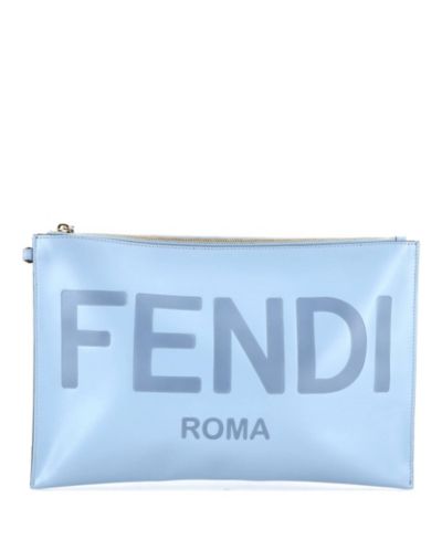 Клатч Pre-Owned Fendi Large Logo Flat Wristlet Pouch Embossed Leather