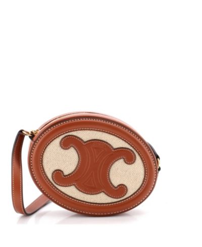Pre-Owned Celine Triomphe Oval Crossbody Bag Canvas and Leather