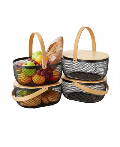 Набор металлических корзин для фруктов YIGII 4 Stackable Mesh с крышками