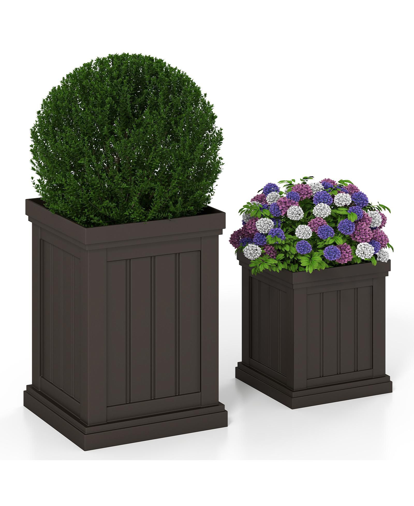 GOUUN Square Plastic Planter Pots Set of 2 with Drainage Holes and Nesting Storage Design