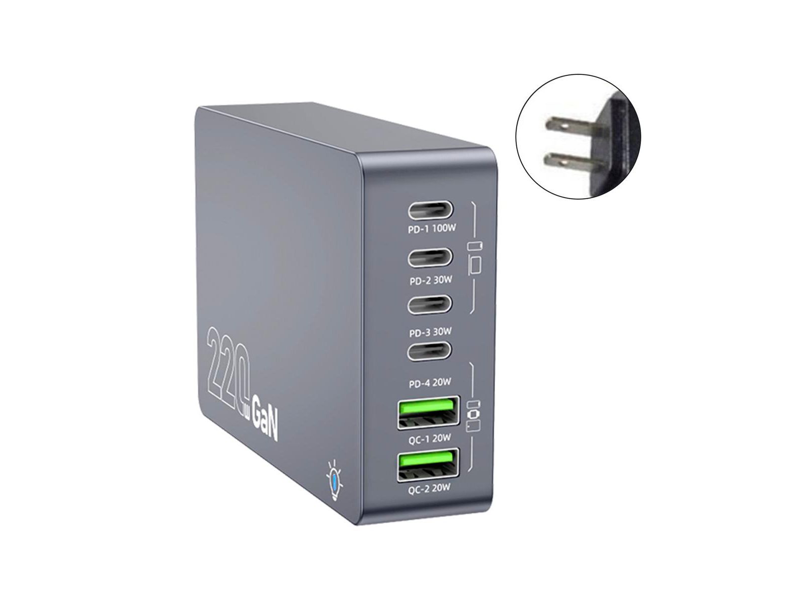 Artudatech Настольная зарядная станция GaN на 6 портов - 220W Fast Charger с PD & QC
