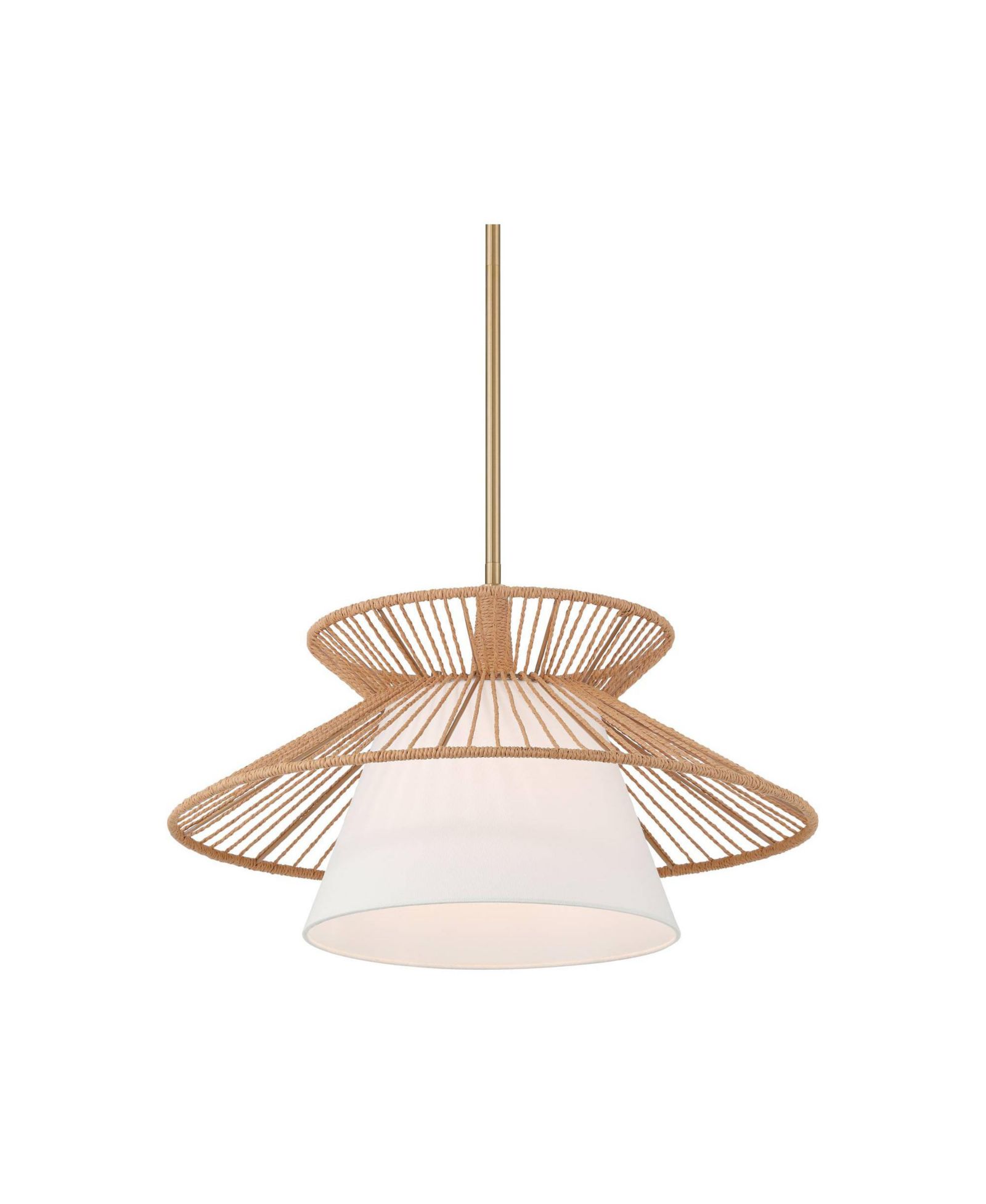 Possini Euro Design Aire 24" Mid Century Modern Pendant Chandelier Ceiling Light Fixture Dining Room Over Table Gold Finish Rope Fabric
