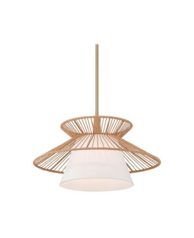 Possini Euro Design Aire 24" Mid Century Modern Pendant Chandelier Ceiling Light Fixture Dining Room Over Table Gold Finish Rope Fabric