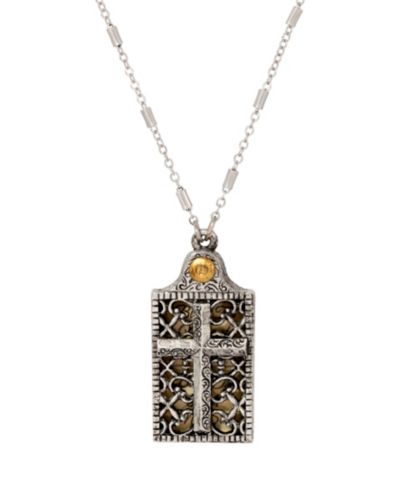 Серебристая прямоугольная подвеска-крест Symbols of Faith "Bless The Name." с цепочкой 28"