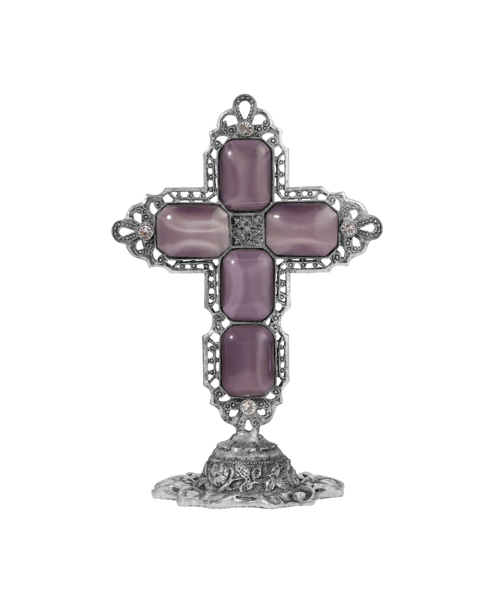 Symbols of Faith Pewter Amethyst Glass Moonstone Octagon Cross Plaque