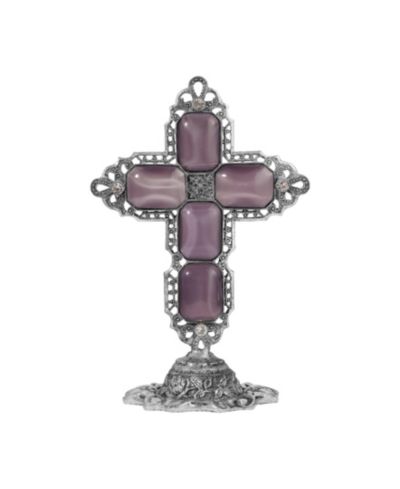 Декоративная табличка Symbols of Faith Pewter Amethyst Glass Moonstone Octagon Cross