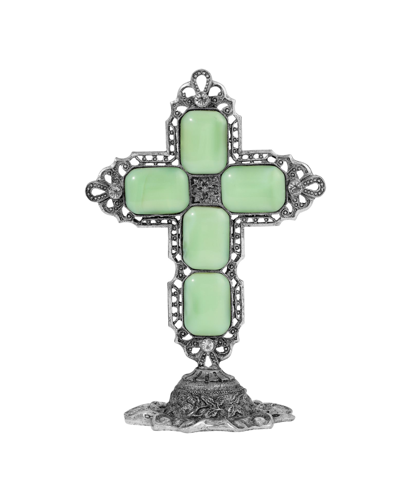 Symbols of Faith Pewter Green Octagon Cross Plaque