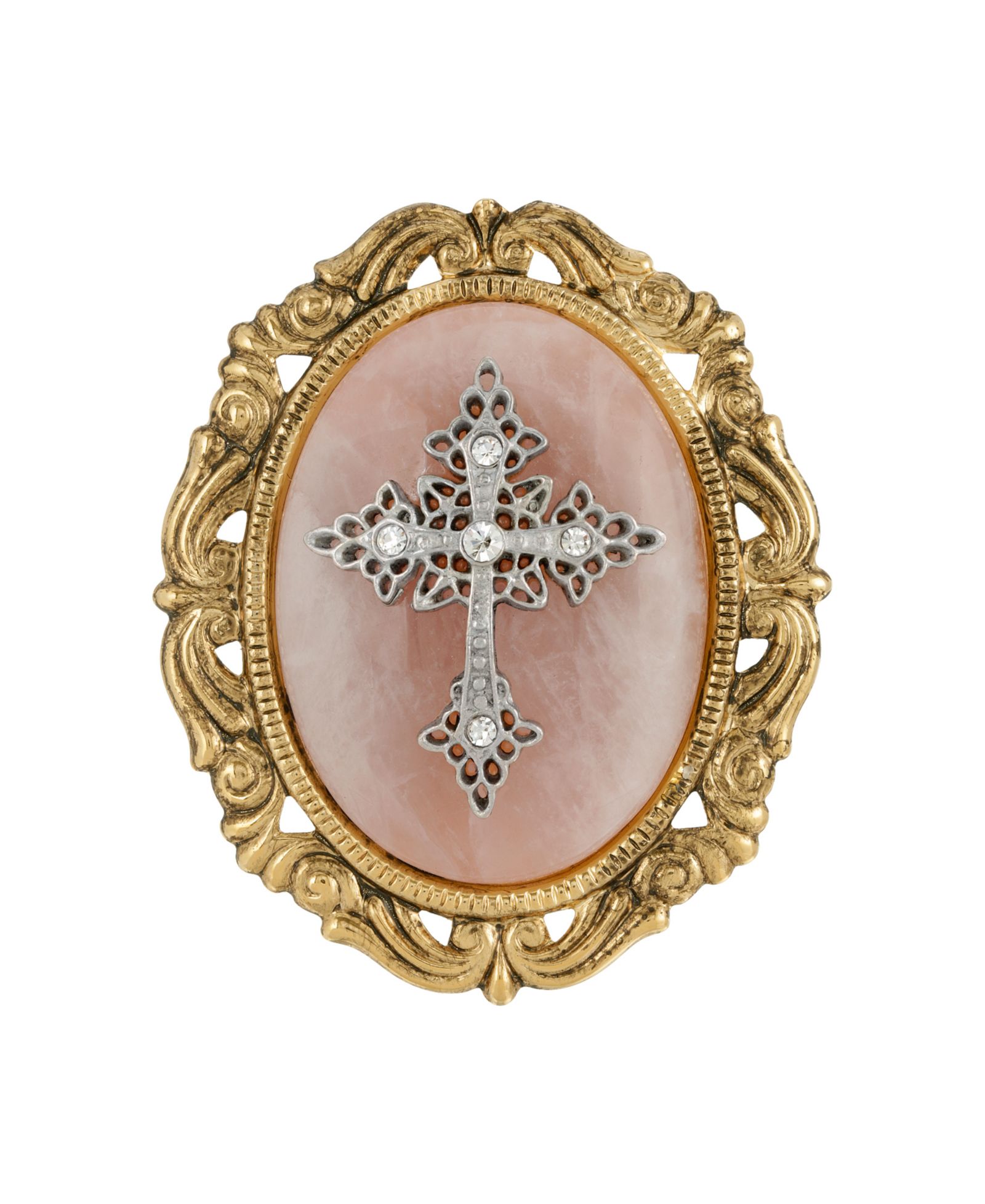 Symbols of Faith брошь из розового кварца 14k Gold Dipped